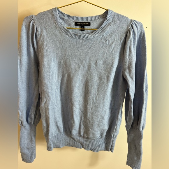 Light Blue Puff Sleeve Lightweight Sweater - Picture 7 of 7